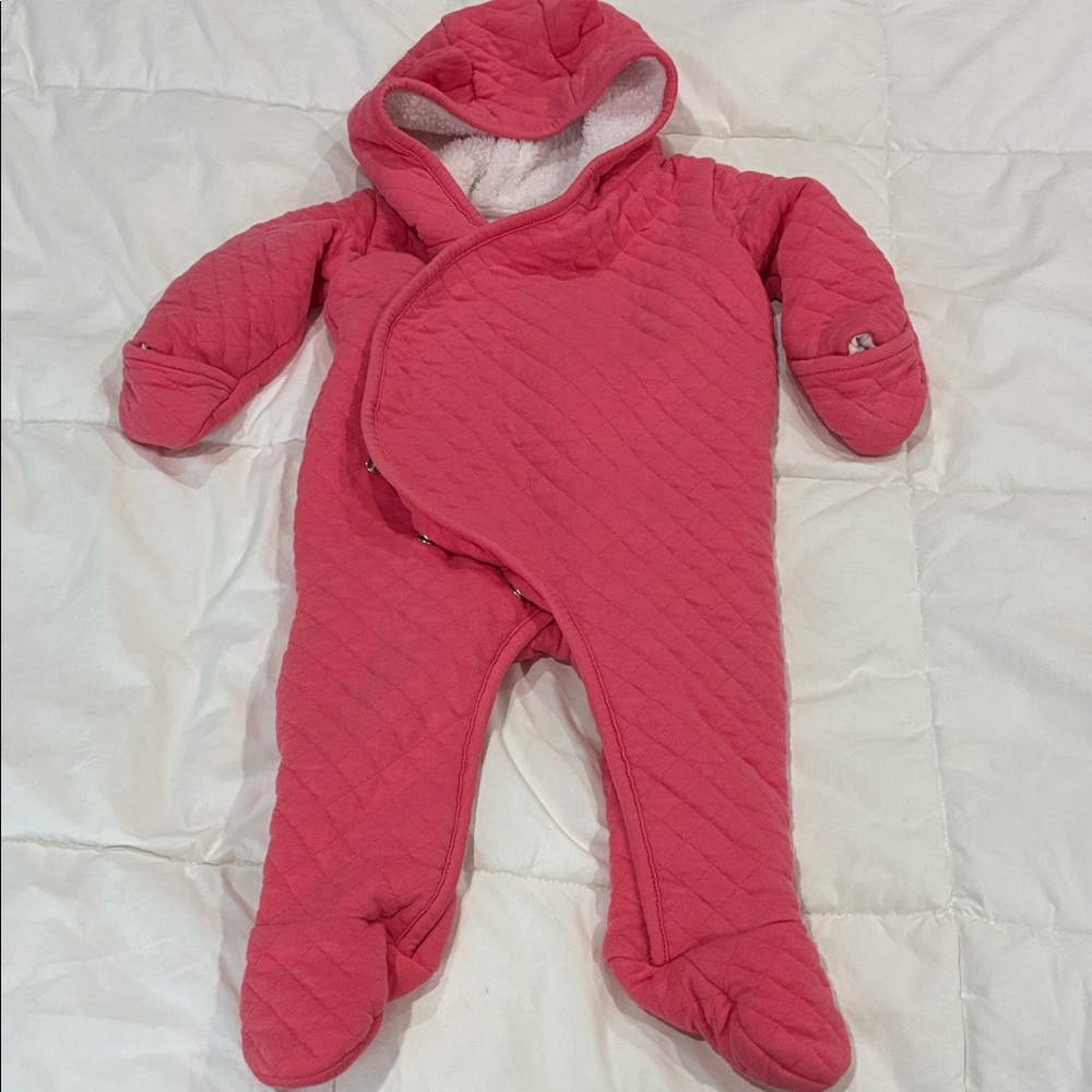 Carter's Warm Hooded Quilted Peach Footie Onesie with Cute Ears